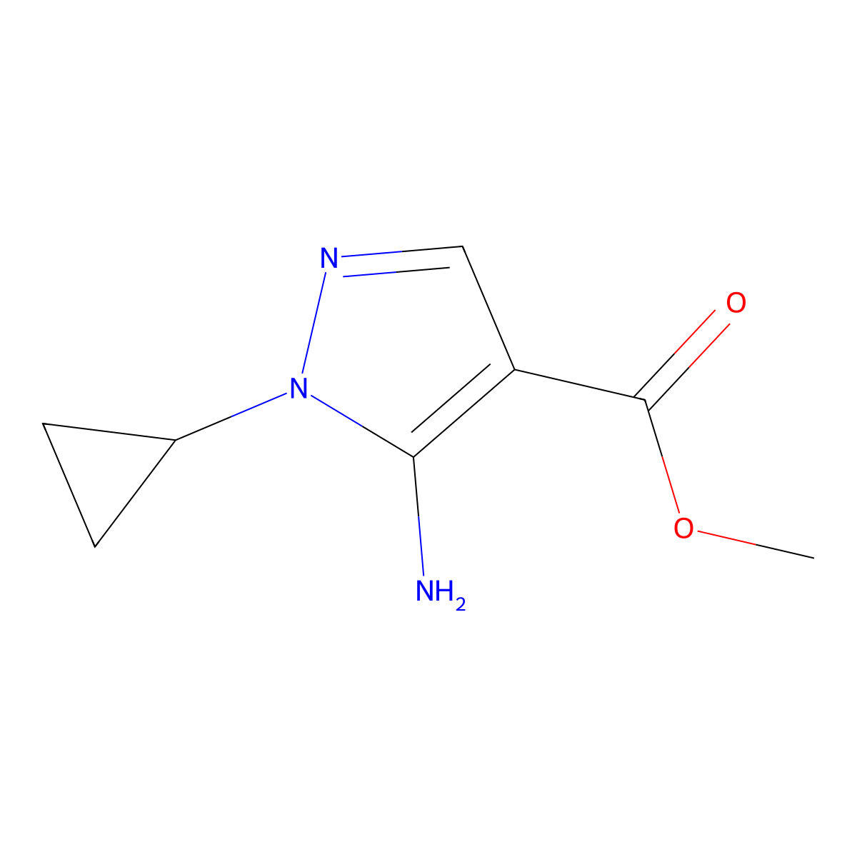 Methyl 5-amino-1-cyclopropyl-1H-pyrazole-4-carboxylate molecular structure, CAS 2092724-14-4