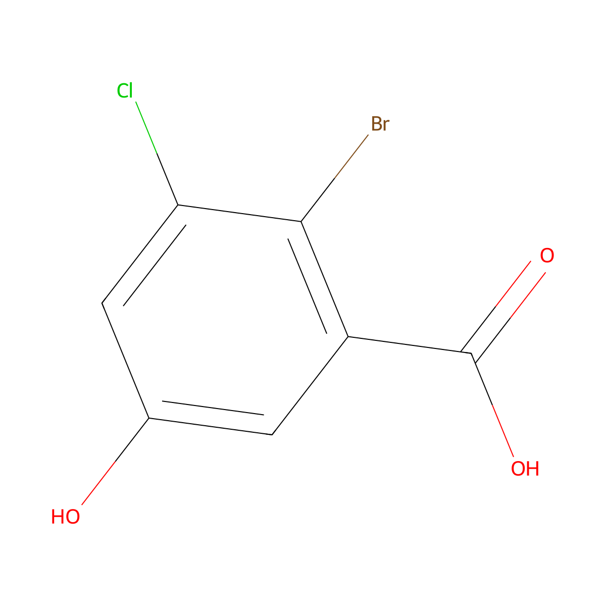 2-Bromo-3-chloro-5-hydroxybenzoic acid molecular structure, CAS 2092727-69-8