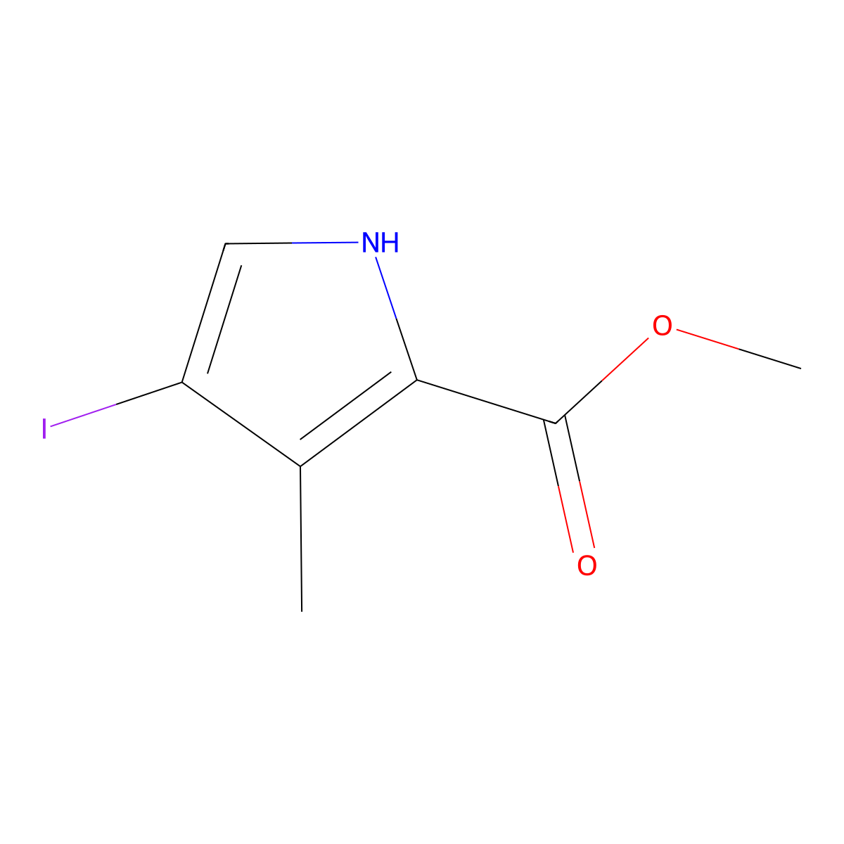 Methyl 4-iodo-3-methyl-1H-pyrrole-2-carboxylate molecular structure, CAS 2092728-33-9