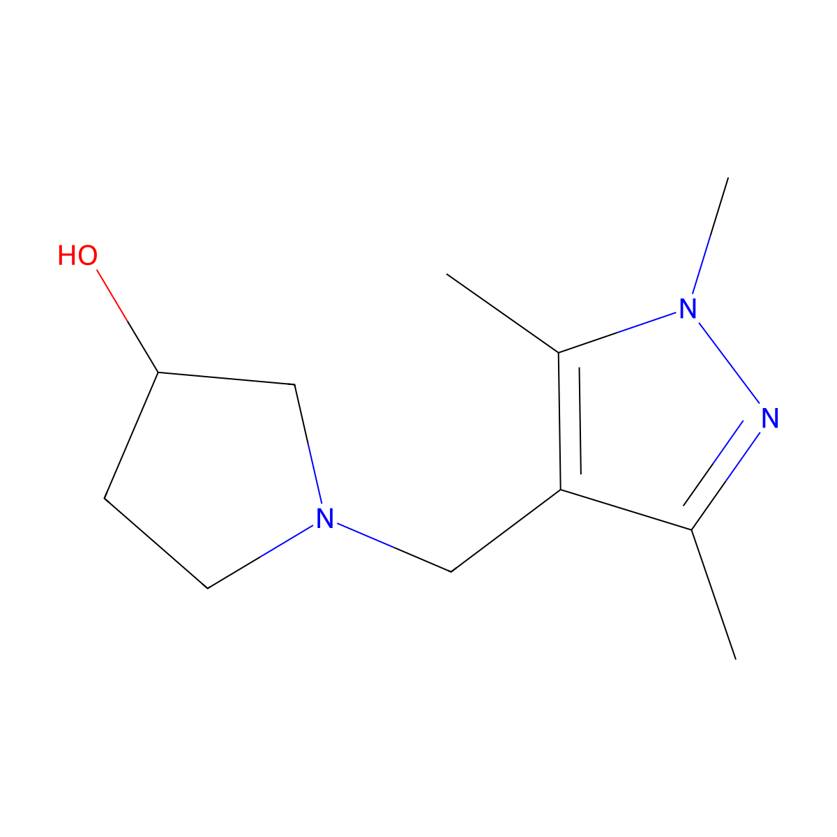 1-((1,3,5-trimethyl-1H-pyrazol-4-yl)methyl)pyrrolidin-3-ol molecular structure, CAS 2092728-73-7