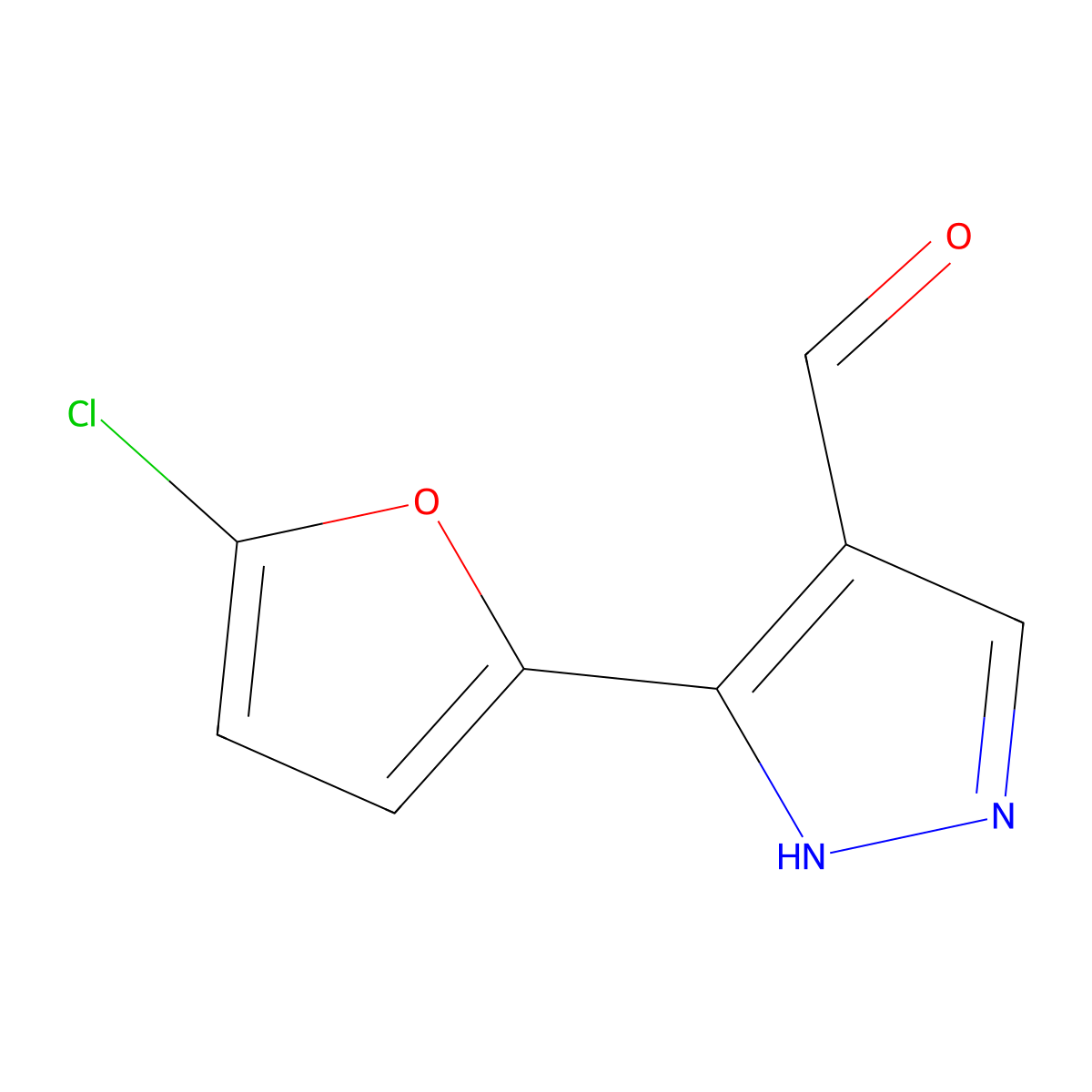 3-(5-chlorofuran-2-yl)-1H-pyrazole-4-carbaldehyde molecular structure, CAS 2092746-03-5