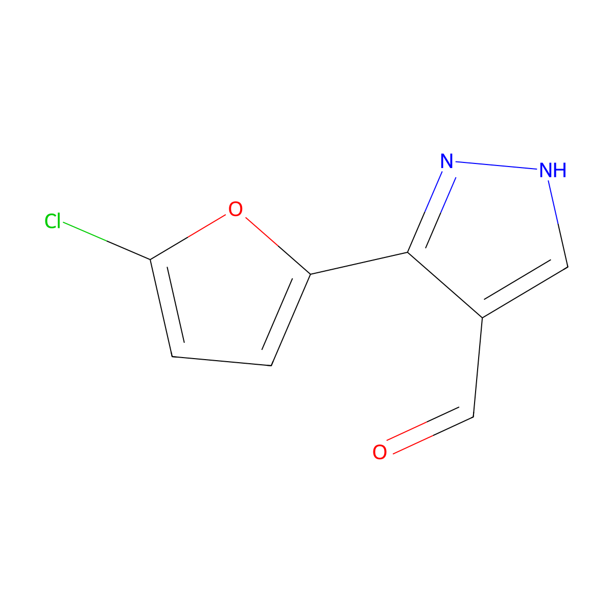3-(5-chlorofuran-2-yl)-1H-pyrazole-4-carbaldehyde molecular structure, CAS 2092746-03-5