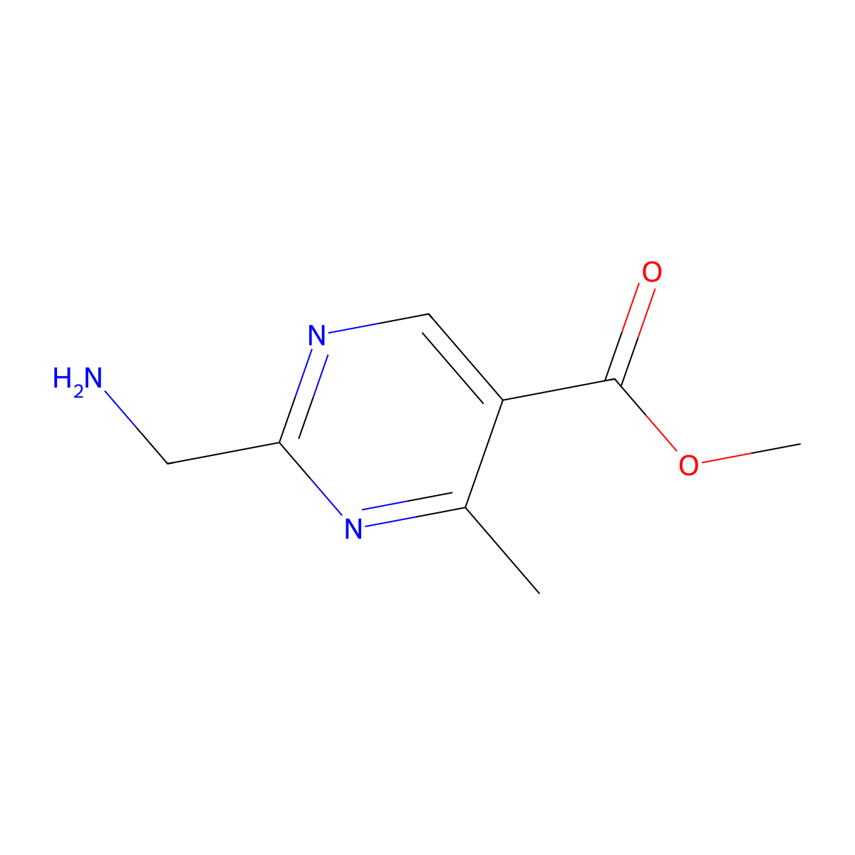 Methyl 2-(aminomethyl)-4-methylpyrimidine-5-carboxylate molecular structure, CAS 2092751-12-5