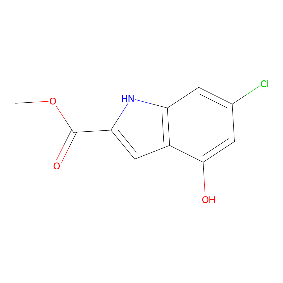methyl 6-chloro-4-hydroxy-1H-indole-2-carboxylate molecular structure, CAS 2092756-13-1