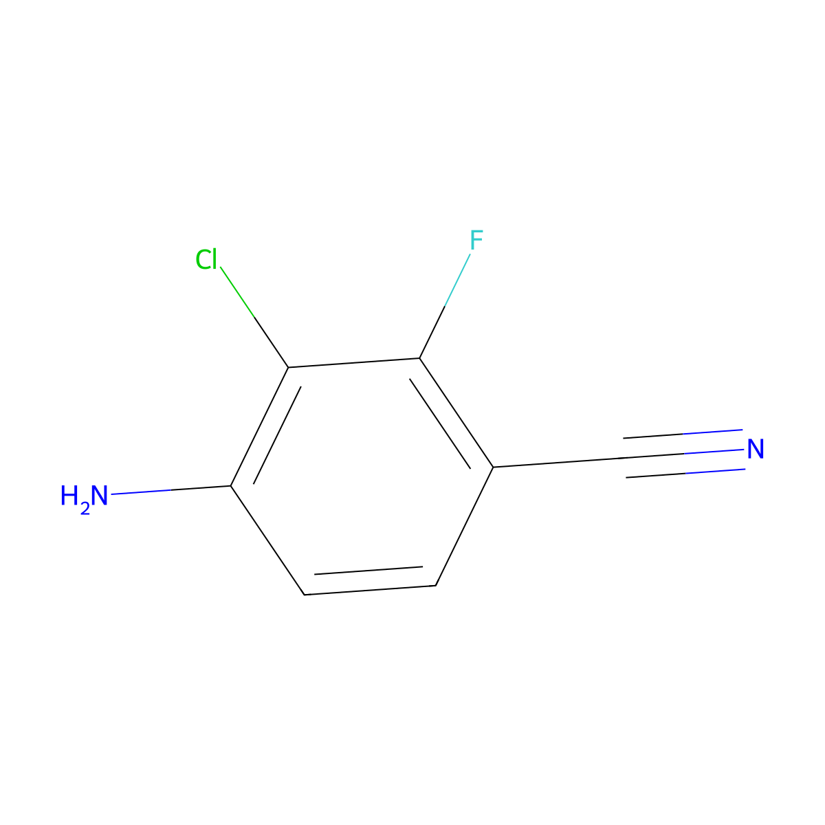 4-Amino-3-chloro-2-fluorobenzonitrile molecular structure, CAS 2092765-25-6