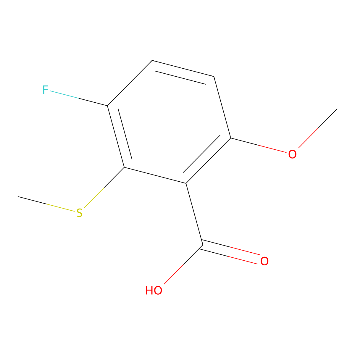 3-Fluoro-6-methoxy-2-(methylthio)benzoic acid molecular structure, CAS 2092767-89-8