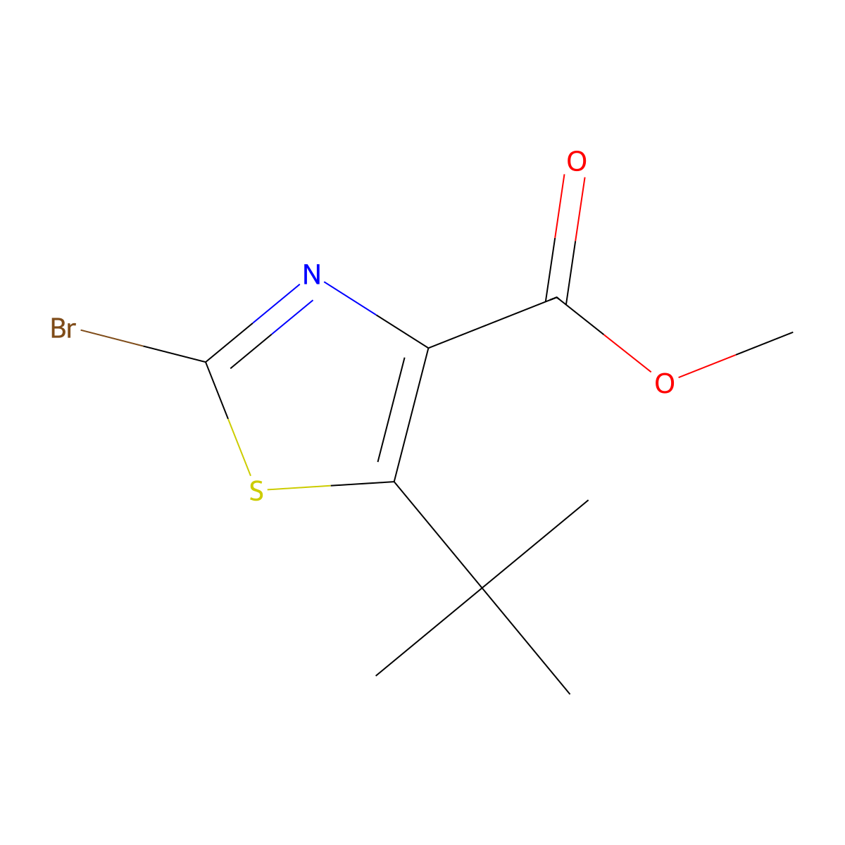 Methyl 2-bromo-5-tert-butyl-1,3-thiazole-4-carboxylate molecular structure, CAS 2092775-62-5