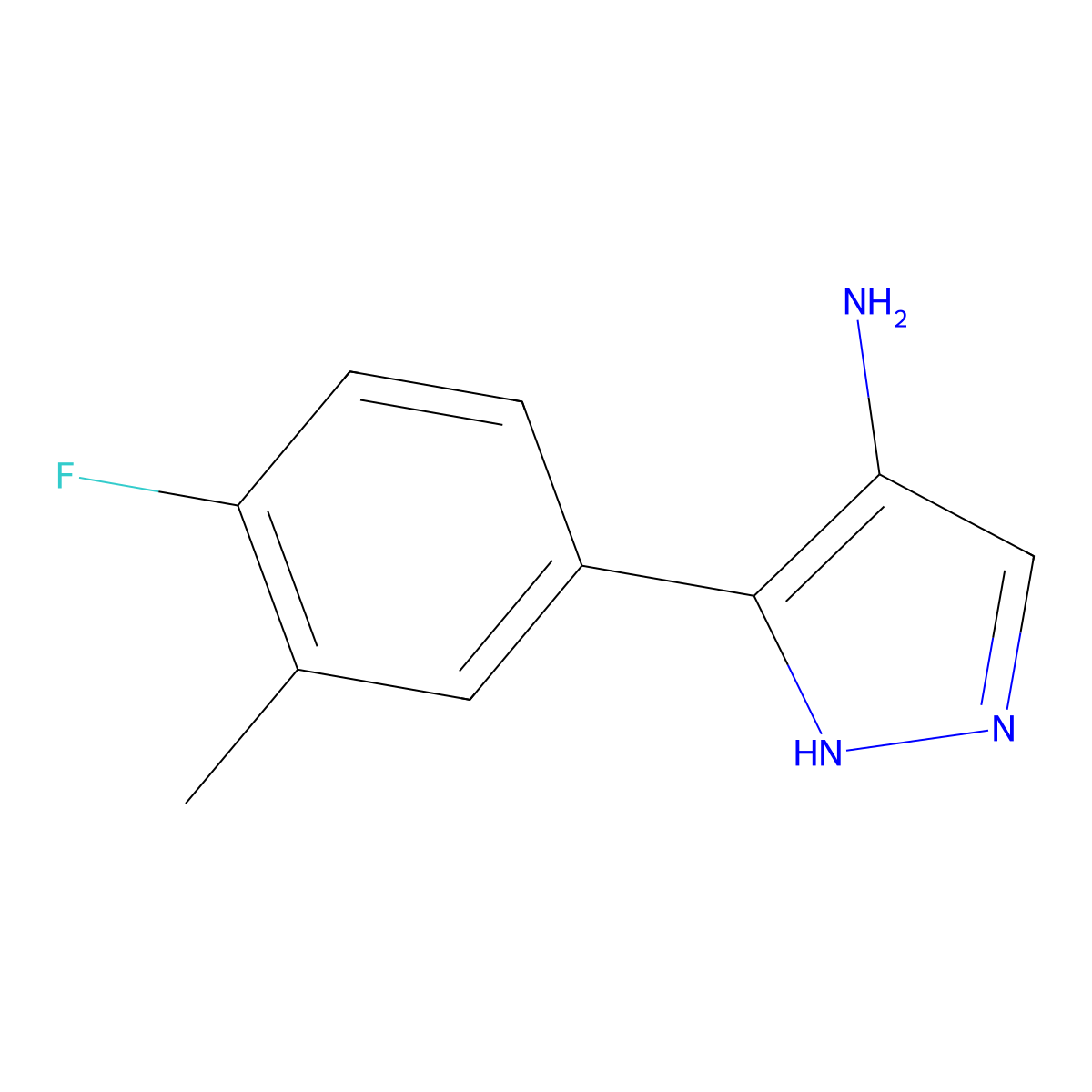5-(4-fluoro-3-methylphenyl)-1H-pyrazol-4-amine molecular structure, CAS 2092777-08-5