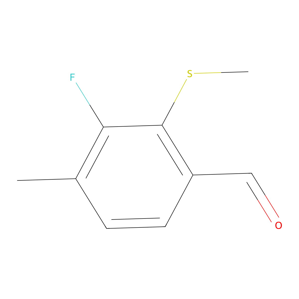 3-Fluoro-4-methyl-2-(methylthio)benzaldehyde molecular structure, CAS 2092780-89-5