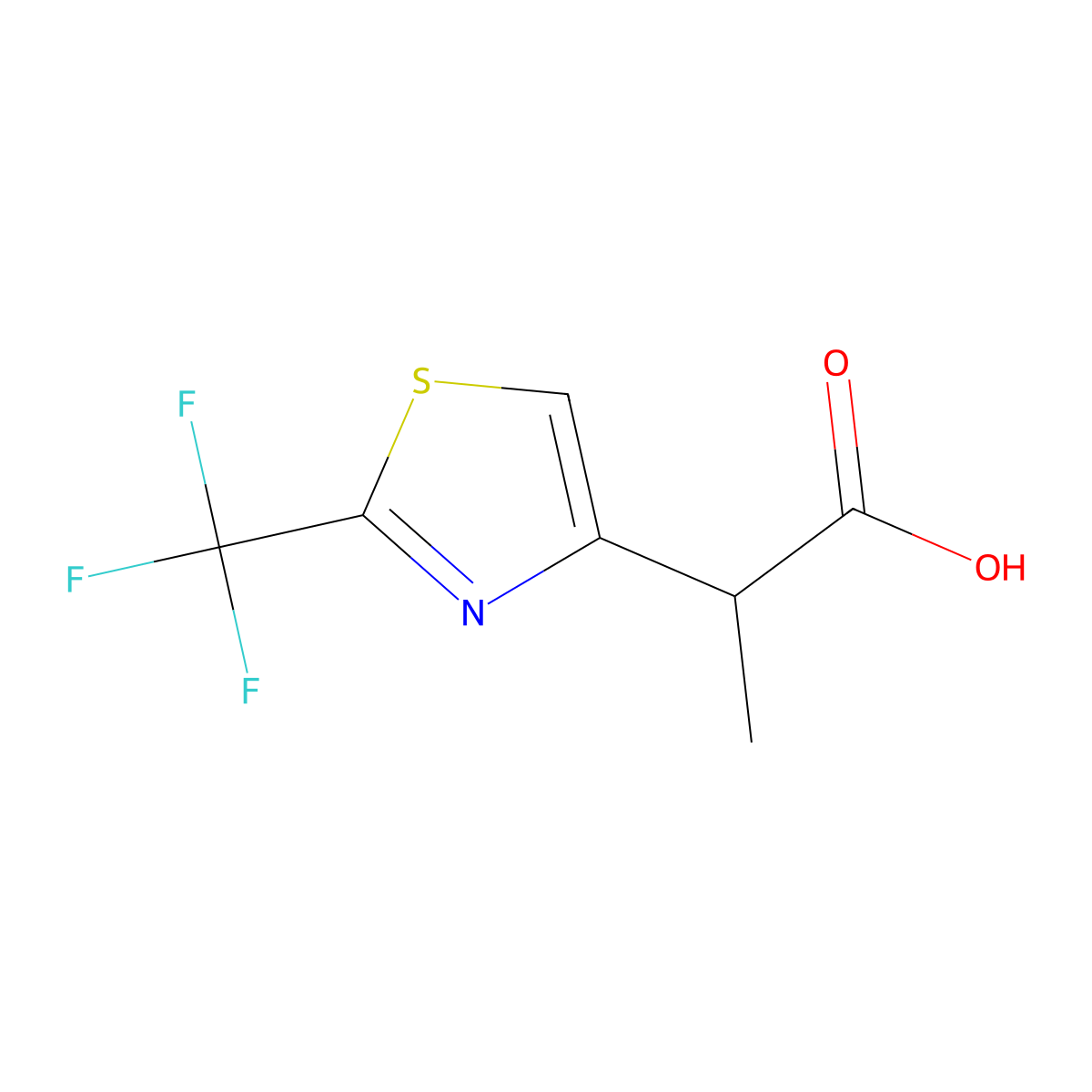 2-[2-(Trifluoromethyl)-1,3-thiazol-4-yl]propanoic acid molecular structure, CAS 2092781-90-1