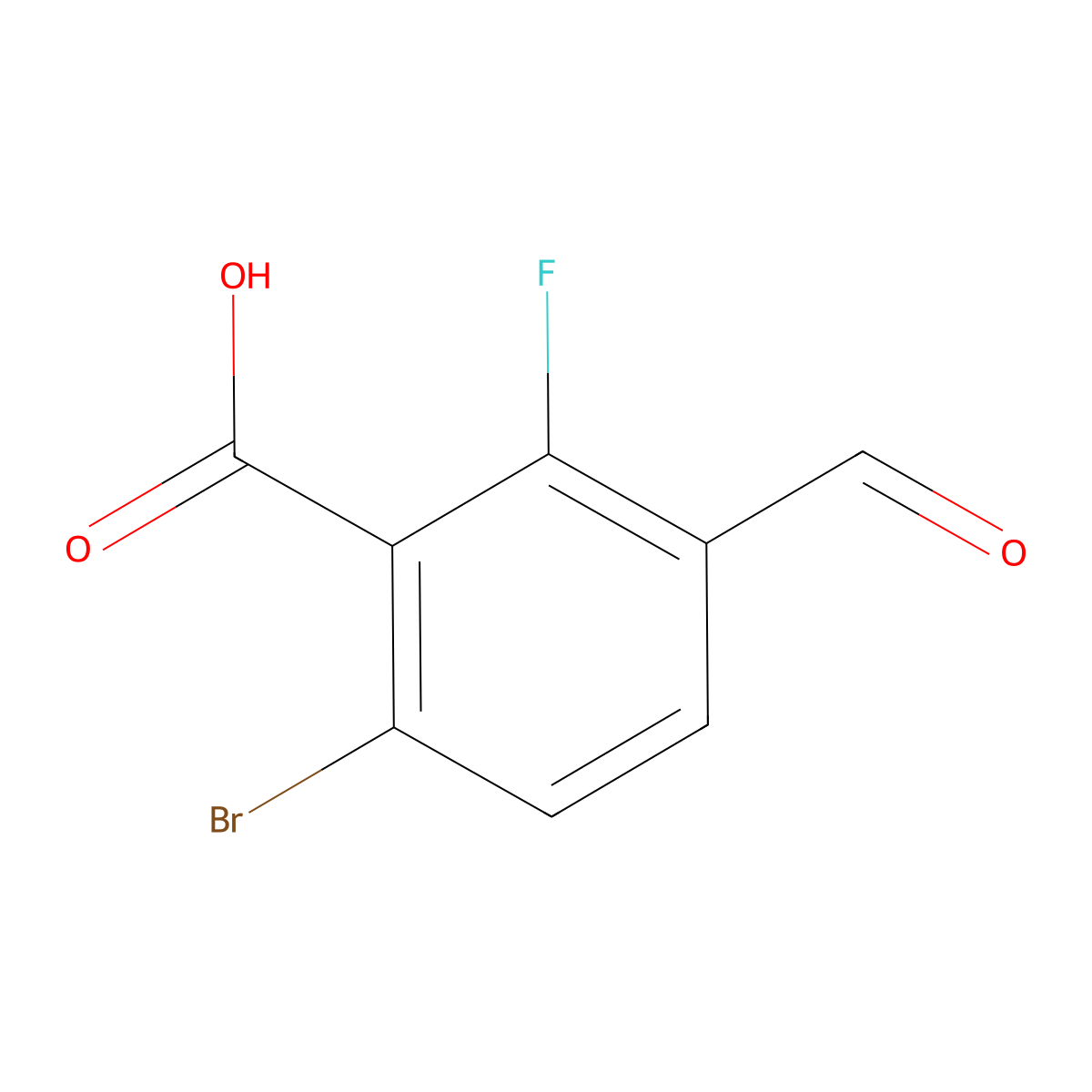 6-Bromo-2-fluoro-3-formylbenzoic acid molecular structure, CAS 2092783-38-3