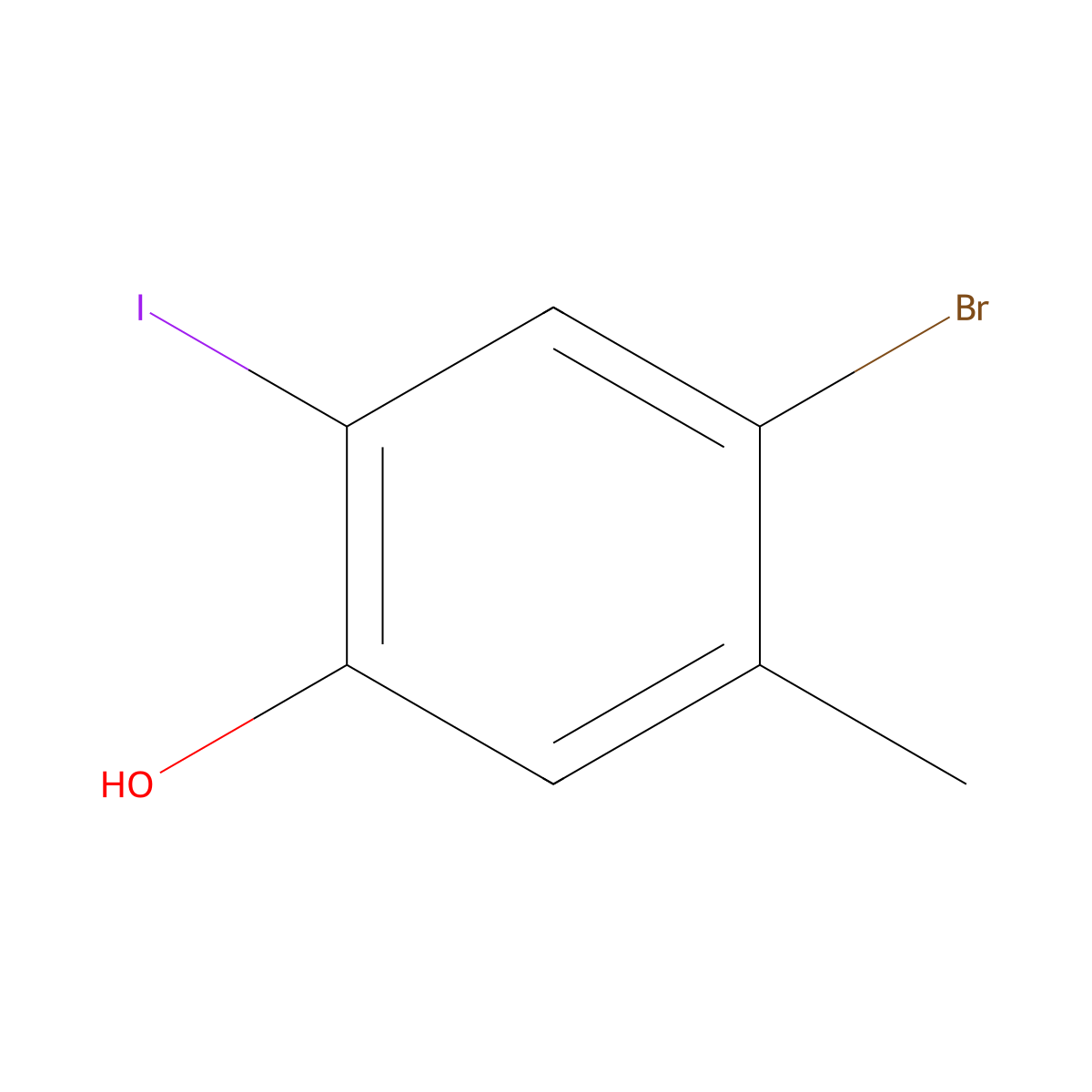 4-Bromo-2-iodo-5-methylphenol molecular structure, CAS 2092789-01-8