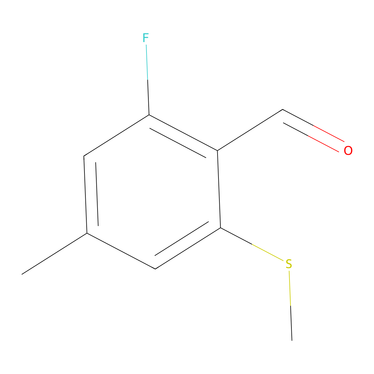2-Fluoro-4-methyl-6-(methylthio)benzaldehyde molecular structure, CAS 2092789-64-3
