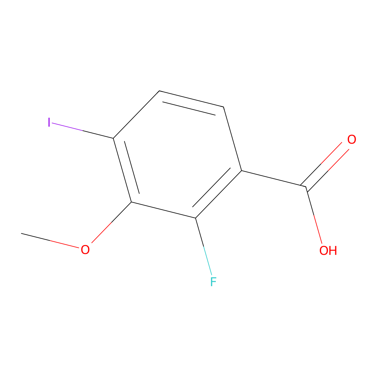 2-Fluoro-4-iodo-3-methoxybenzoic acid molecular structure, CAS 2092790-44-6