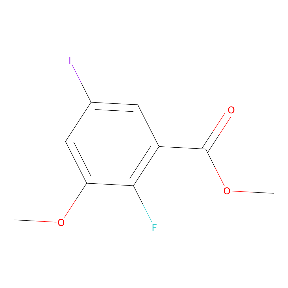 Methyl 2-fluoro-5-iodo-3-methoxybenzoate molecular structure, CAS 2092791-37-0