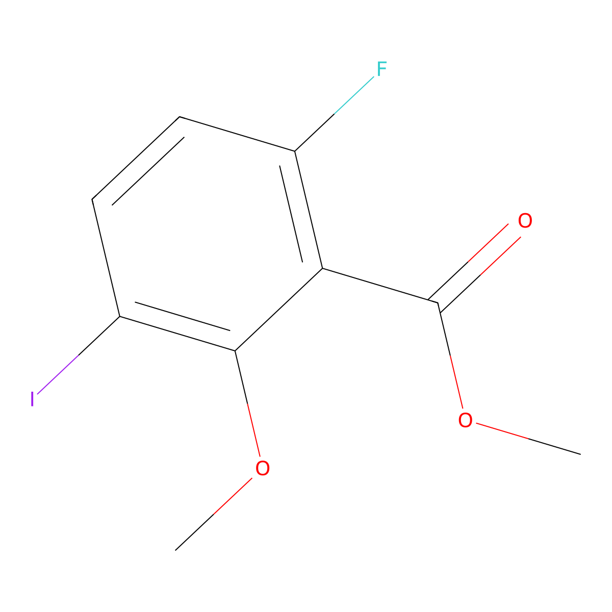 Methyl 6-fluoro-3-iodo-2-methoxybenzoate molecular structure, CAS 2092791-60-9
