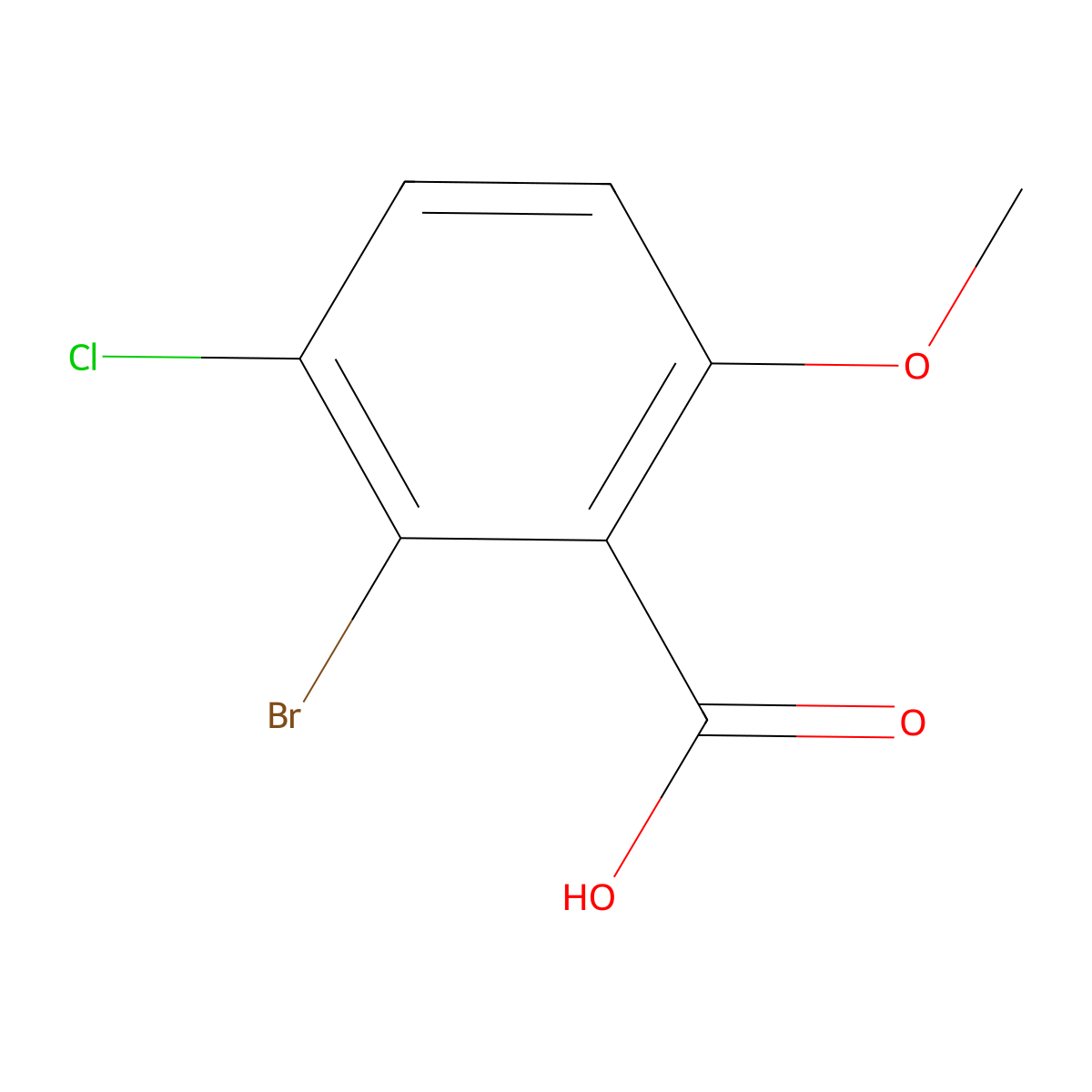 2-Bromo-3-chloro-6-methoxy-benzoic acid molecular structure, CAS 2092792-05-5