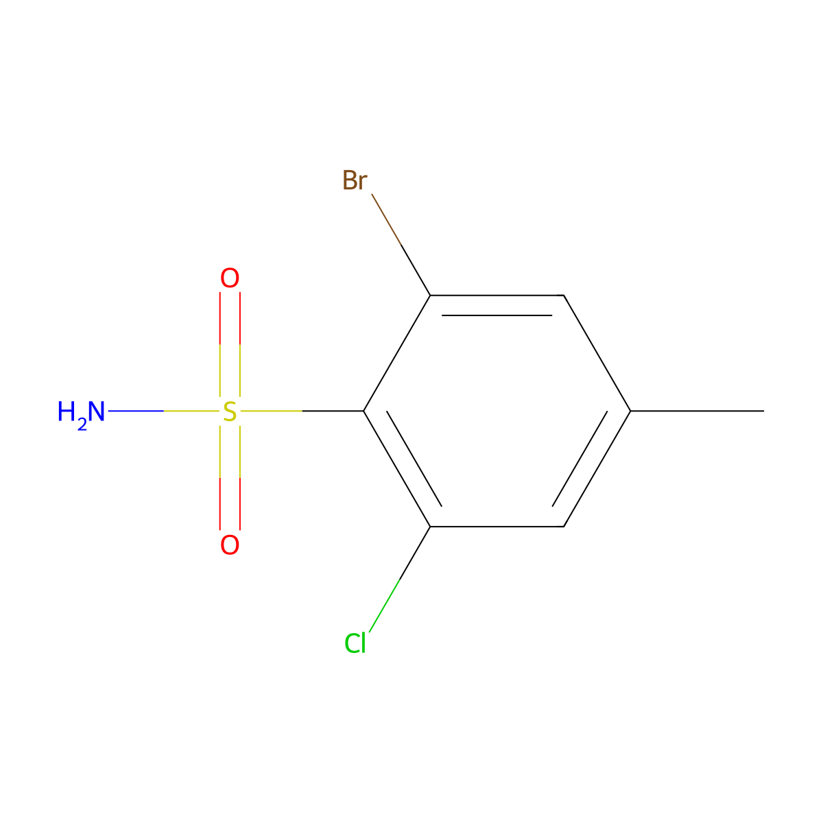 2-Bromo-6-chloro-4-methylbenzene-1-sulfonamide molecular structure, CAS 2092793-80-9