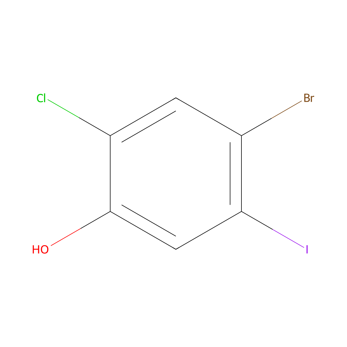 4-Bromo-2-chloro-5-iodophenol molecular structure, CAS 2092799-35-2