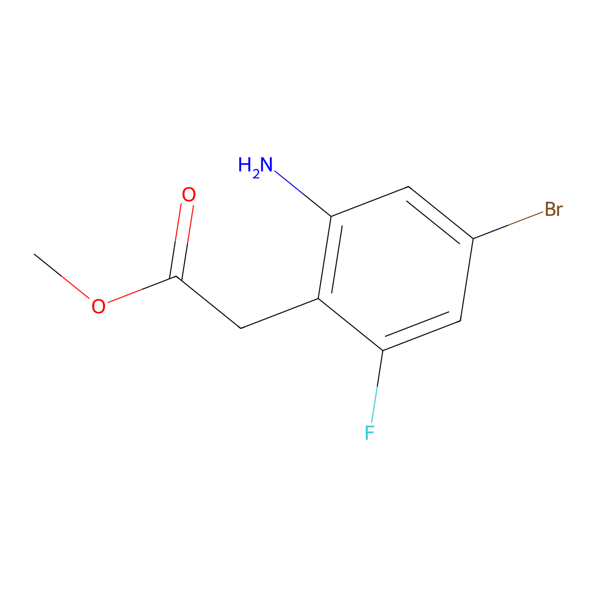 Methyl 2-(2-amino-4-bromo-6-fluorophenyl)acetate molecular structure, CAS 2092799-68-1