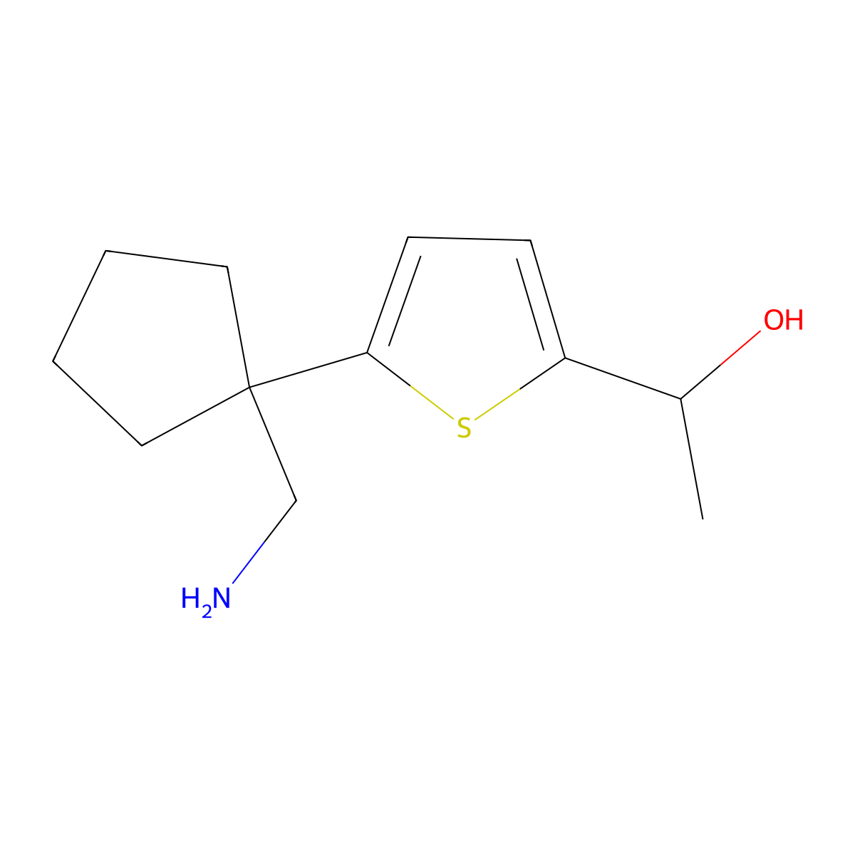 1-{5-[1-(Aminomethyl)cyclopentyl]thiophen-2-yl}ethan-1-ol molecular structure, CAS 2092803-28-4