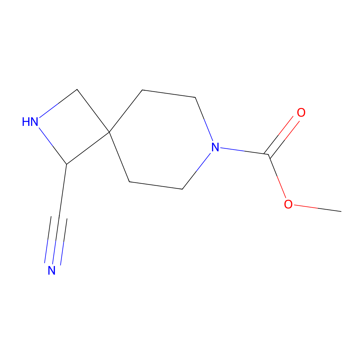Methyl 1-cyano-2,7-diazaspiro[3.5]nonane-7-carboxylate molecular structure, CAS 2092809-08-8