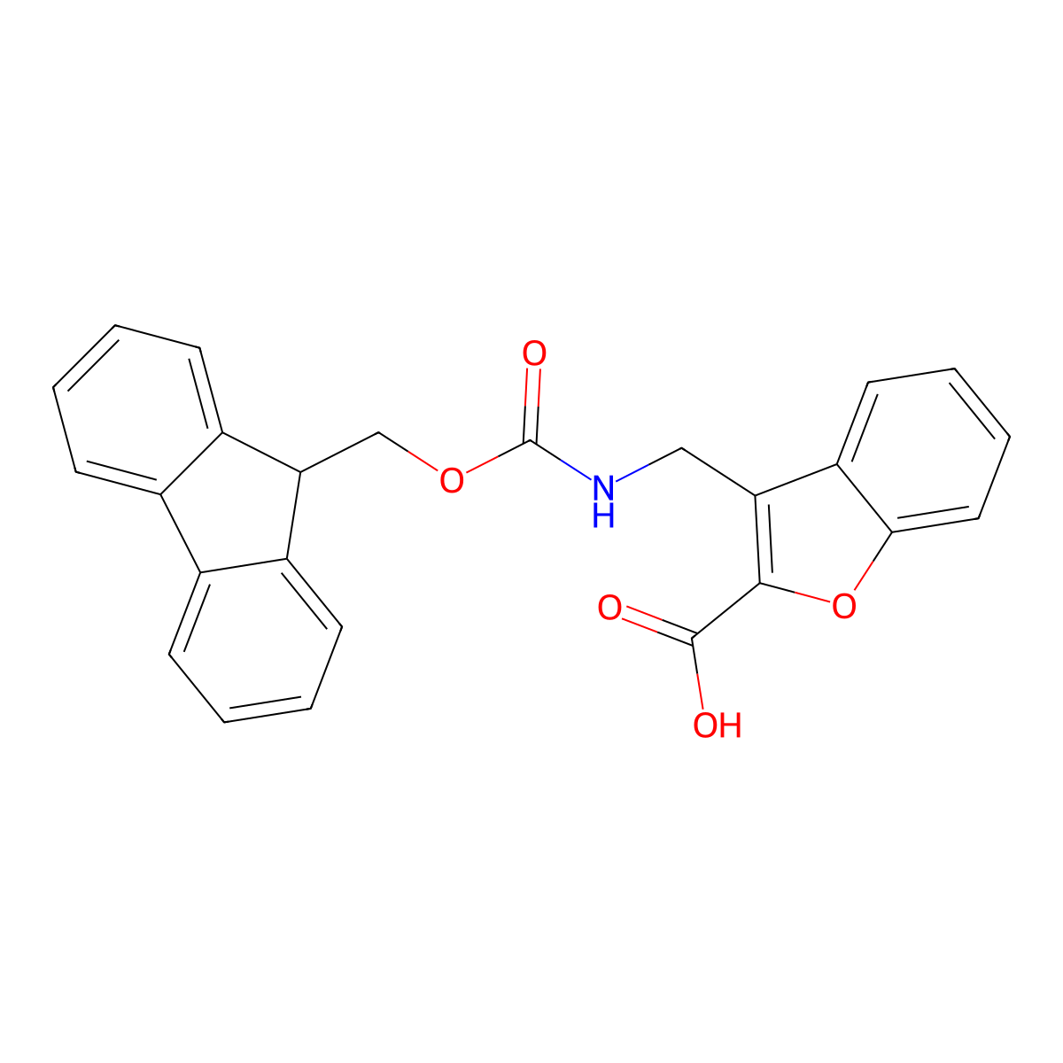 3-(((((9H-fluoren-9-yl)methoxy)carbonyl)amino)methyl)-1-benzofuran-2-carboxylic acid molecular structure, CAS 2092818-62-5