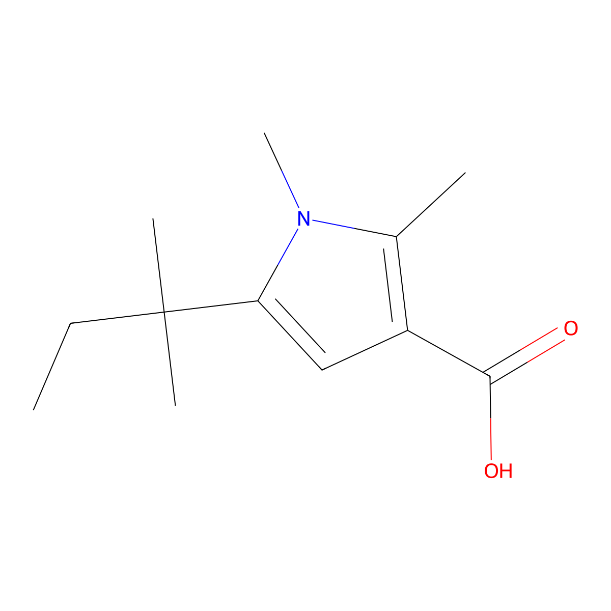 1,2-Dimethyl-5-(2-methylbutan-2-yl)-1H-pyrrole-3-carboxylic acid molecular structure, CAS 2092821-53-7