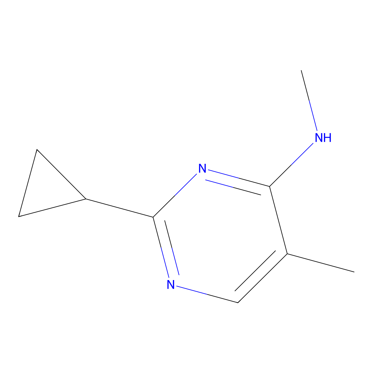 2-Cyclopropyl-N,5-dimethylpyrimidin-4-amine molecular structure, CAS 2092829-06-4