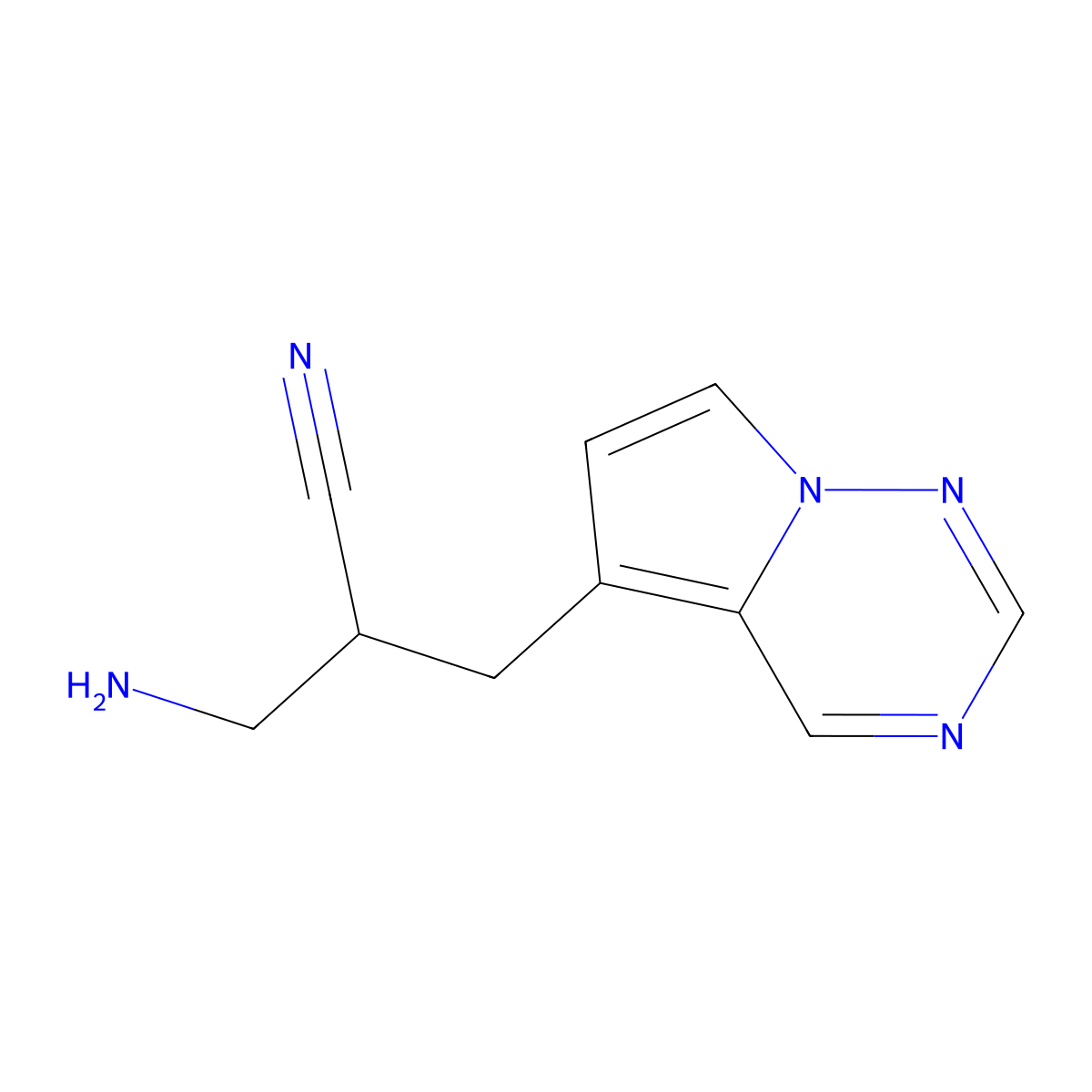 3-Amino-2-({pyrrolo[2,1-f][1,2,4]triazin-5-yl}methyl)propanenitrile molecular structure, CAS 2092832-64-7