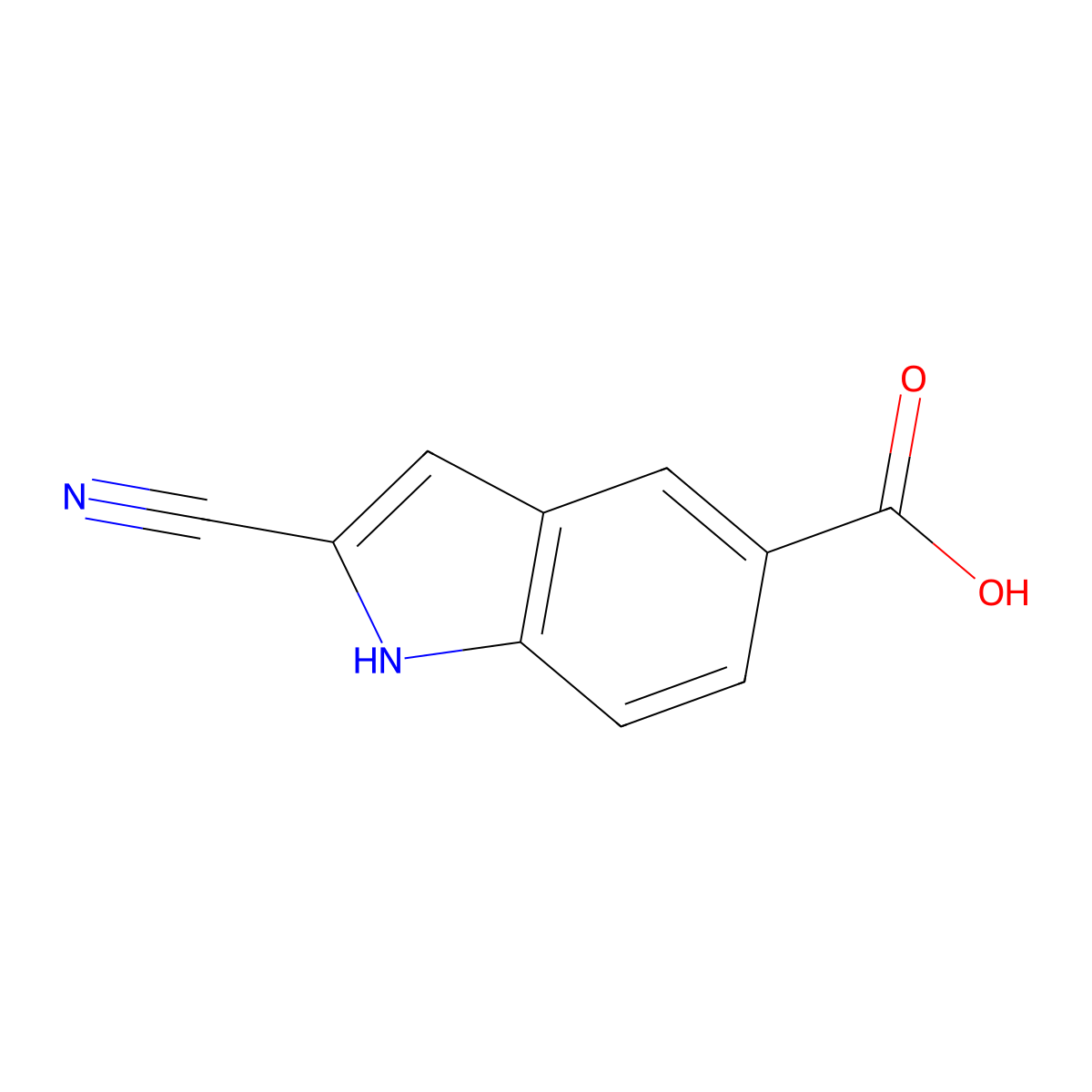 2-cyano-1H-indole-5-carboxylic acid molecular structure, CAS 2092835-23-7