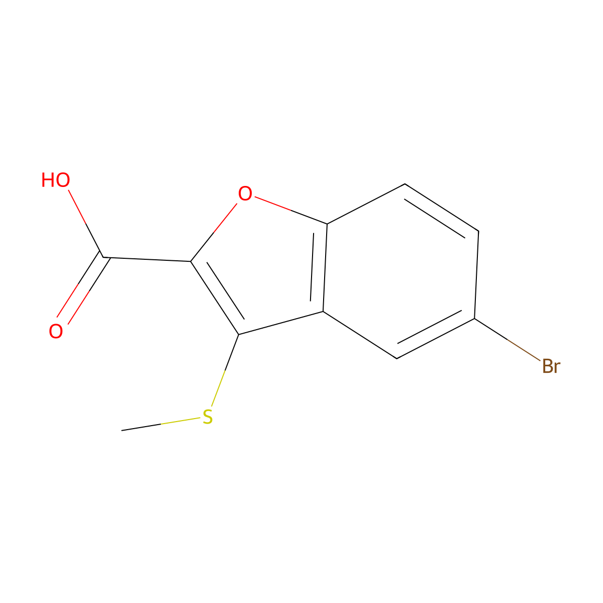 5-Bromo-3-(methylsulfanyl)-1-benzofuran-2-carboxylic acid molecular structure, CAS 2092837-50-6