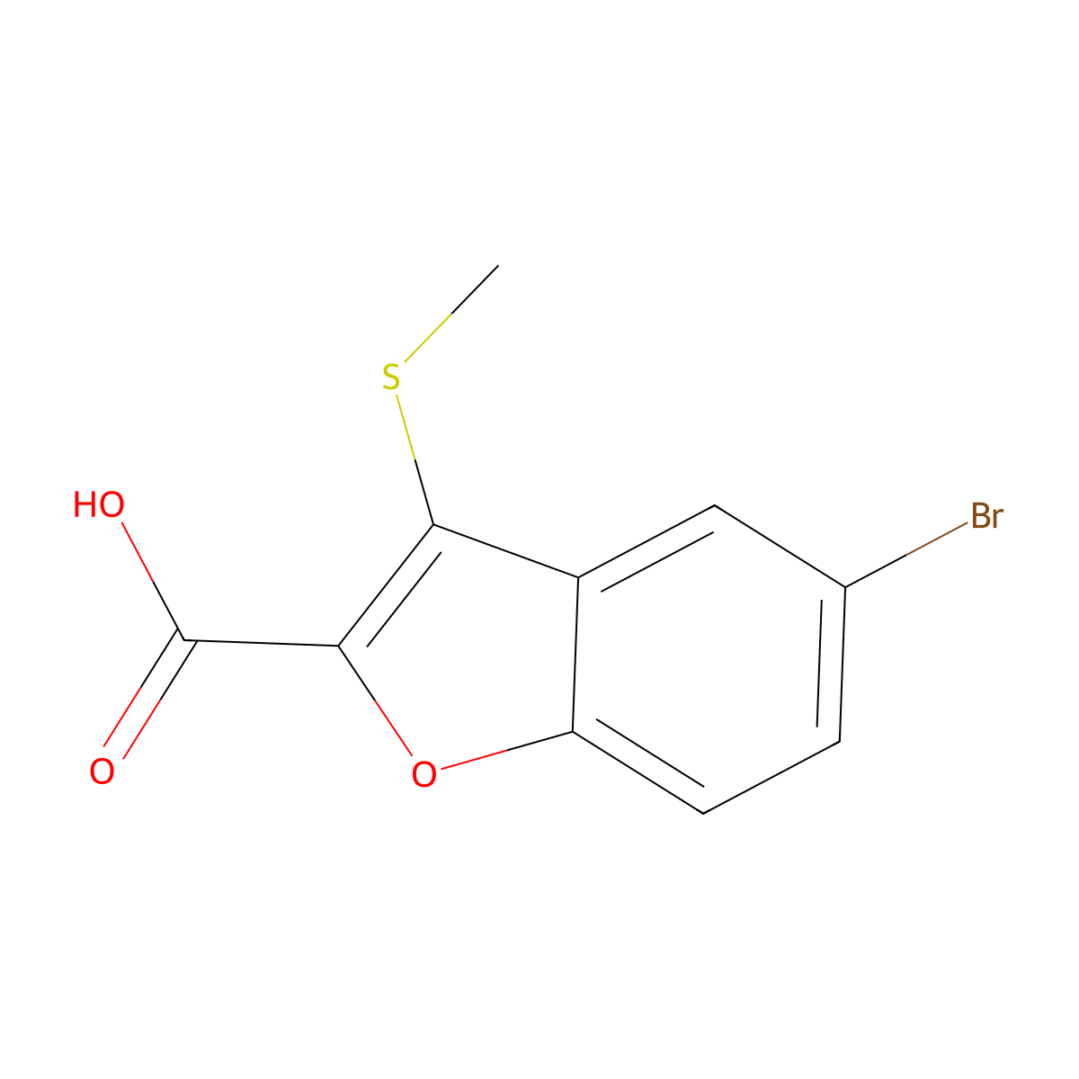 5-Bromo-3-(methylsulfanyl)-1-benzofuran-2-carboxylic acid molecular structure, CAS 2092837-50-6