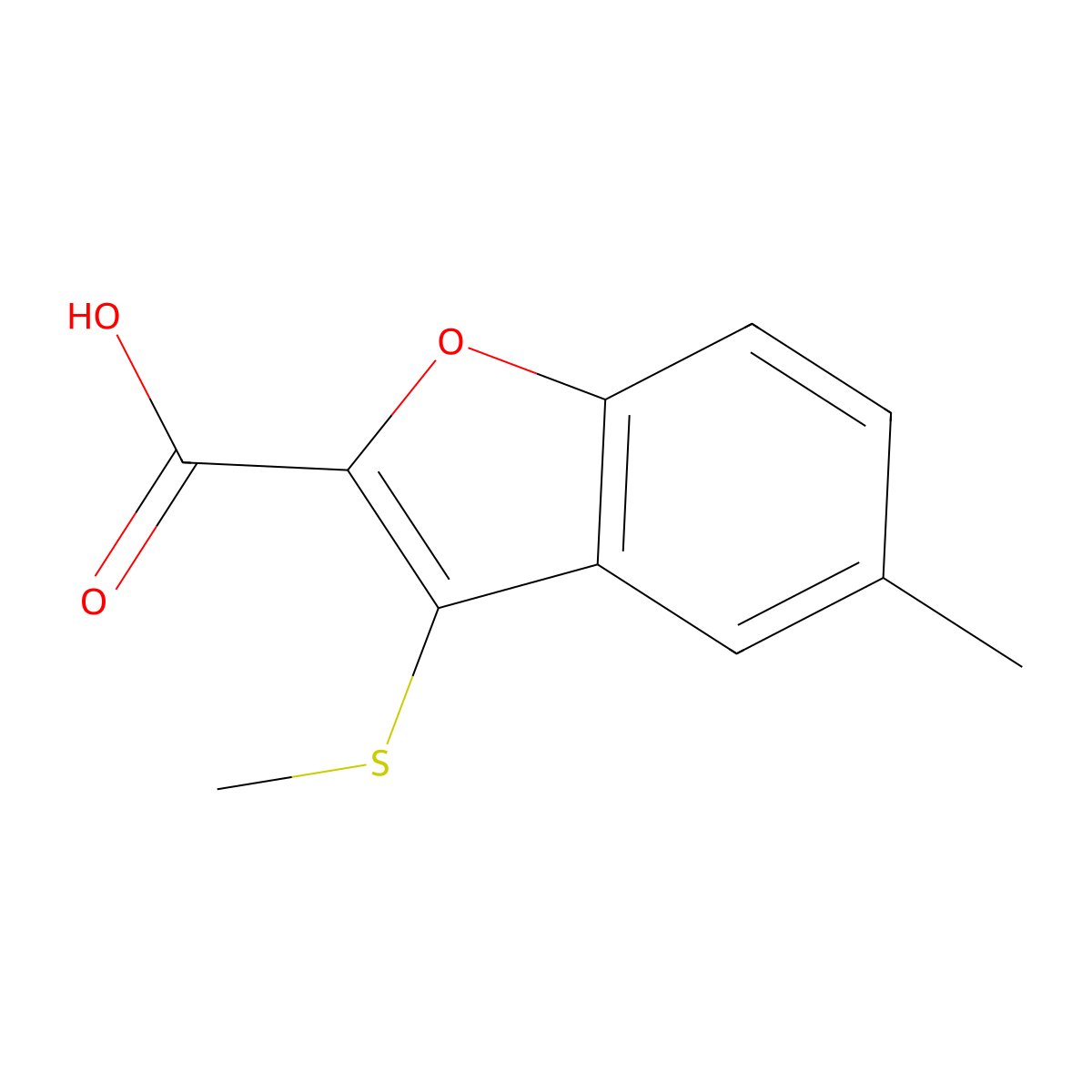 5-Methyl-3-(methylsulfanyl)-1-benzofuran-2-carboxylic acid molecular structure, CAS 2092837-61-9
