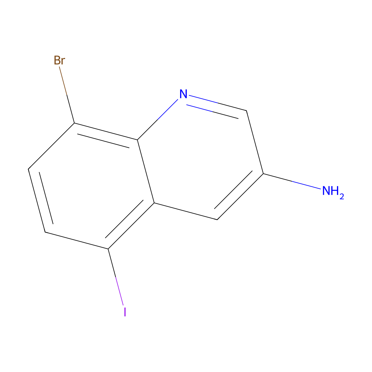 8-Bromo-5-iodoquinolin-3-amine molecular structure, CAS 2092837-75-5