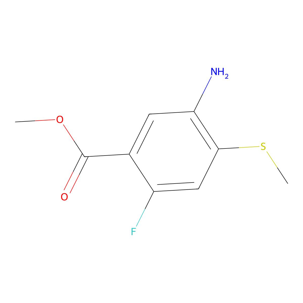 Methyl 5-amino-2-fluoro-4-(methylsulfanyl)benzoate molecular structure, CAS 2092846-32-5