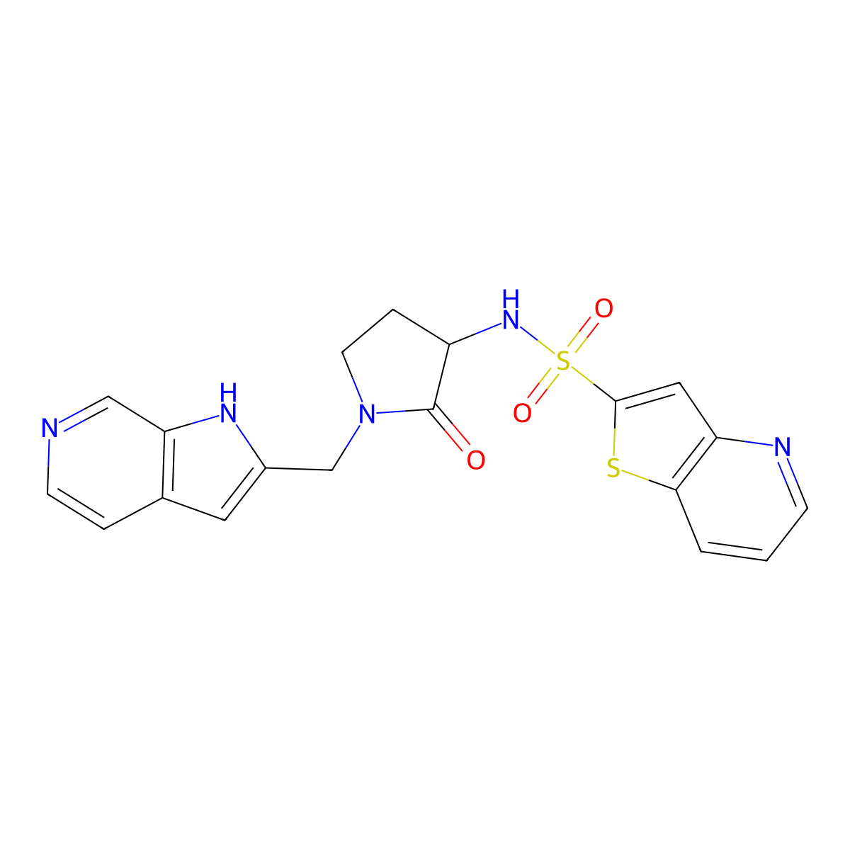 Thieno(3,2-B)pyridine-2-sulfonic acid (2-oxo-1-(1H-pyrrolo(2,3-C)pyridin-2-ylmethyl)-pyrrolidin-3-YL)-amide molecular structure, CAS 209285-82-5