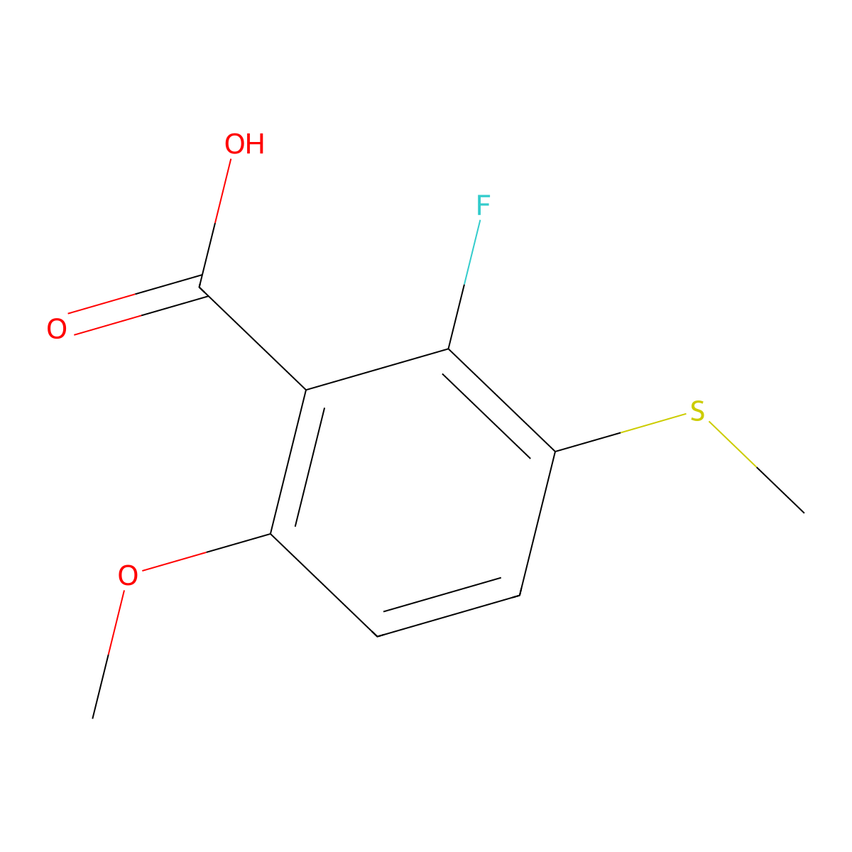 2-Fluoro-6-methoxy-3-(methylthio)benzoic acid molecular structure, CAS 2092856-37-4