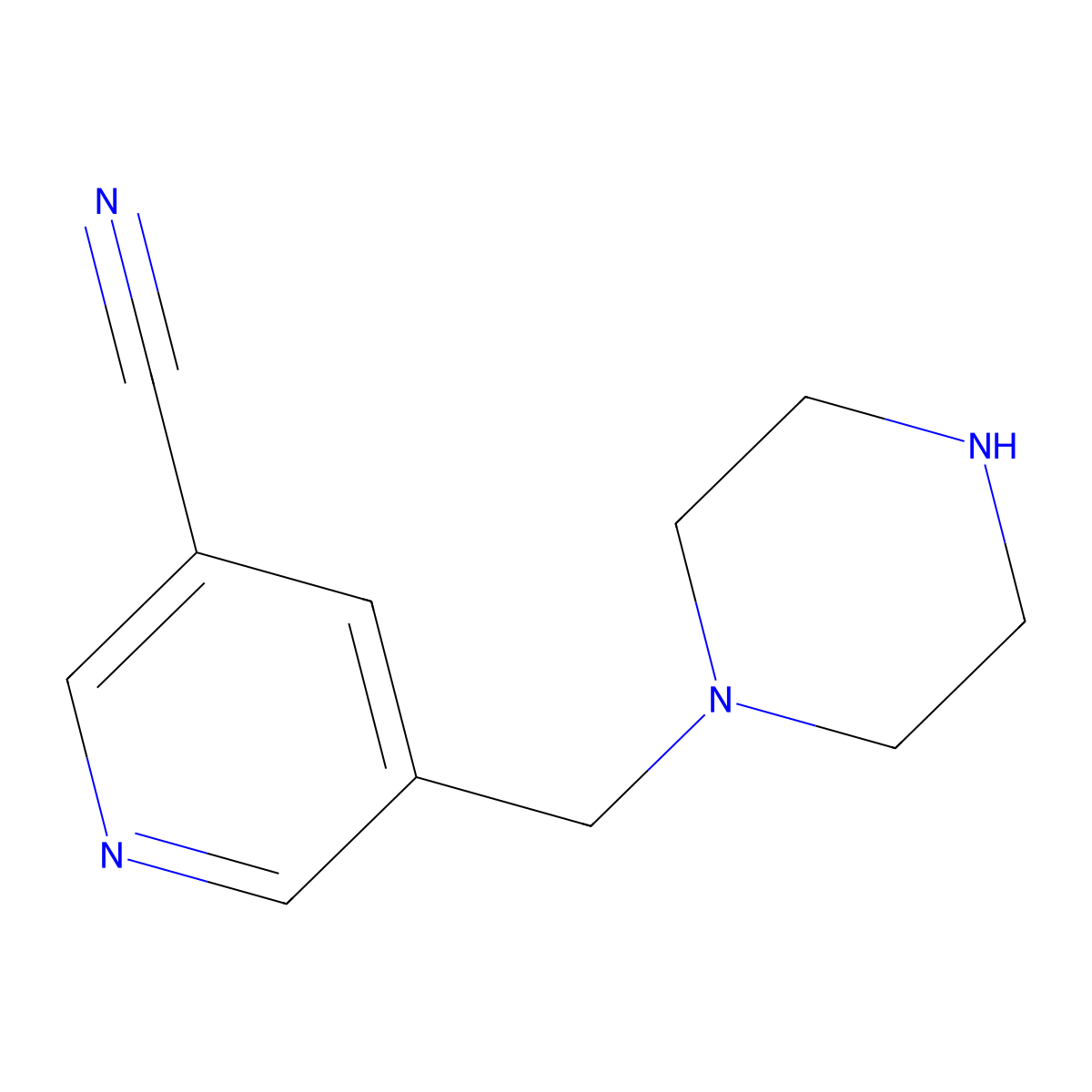 5-((Piperazin-1-yl)methyl)pyridine-3-carbonitrile molecular structure, CAS 2092857-00-4