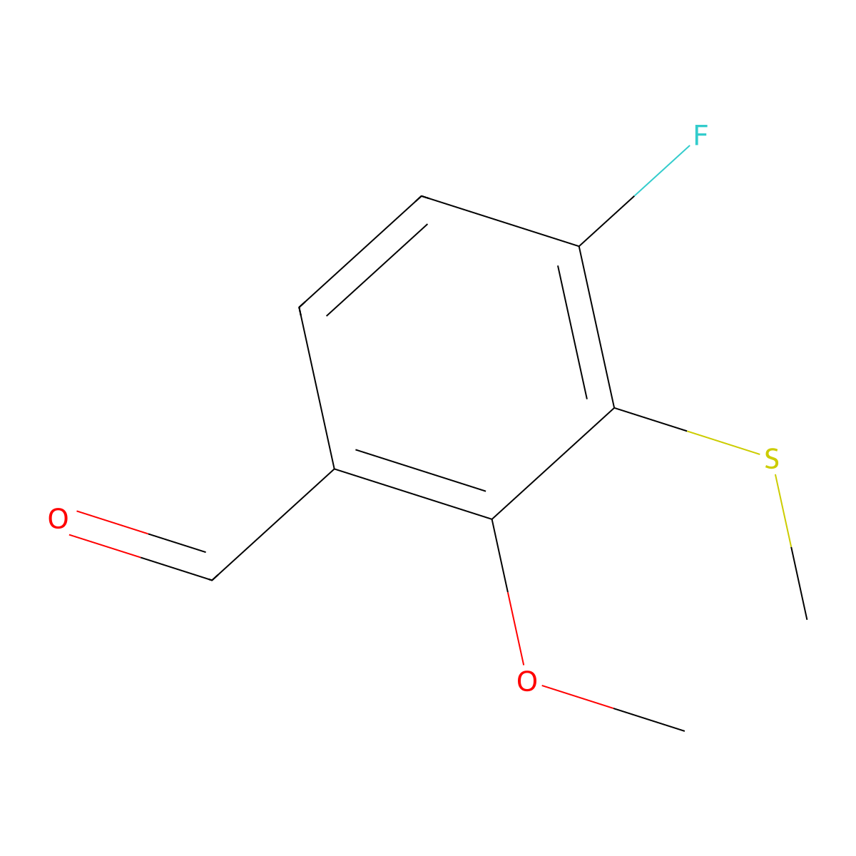 4-Fluoro-2-methoxy-3-(methylthio)benzaldehyde molecular structure, CAS 2092866-34-5