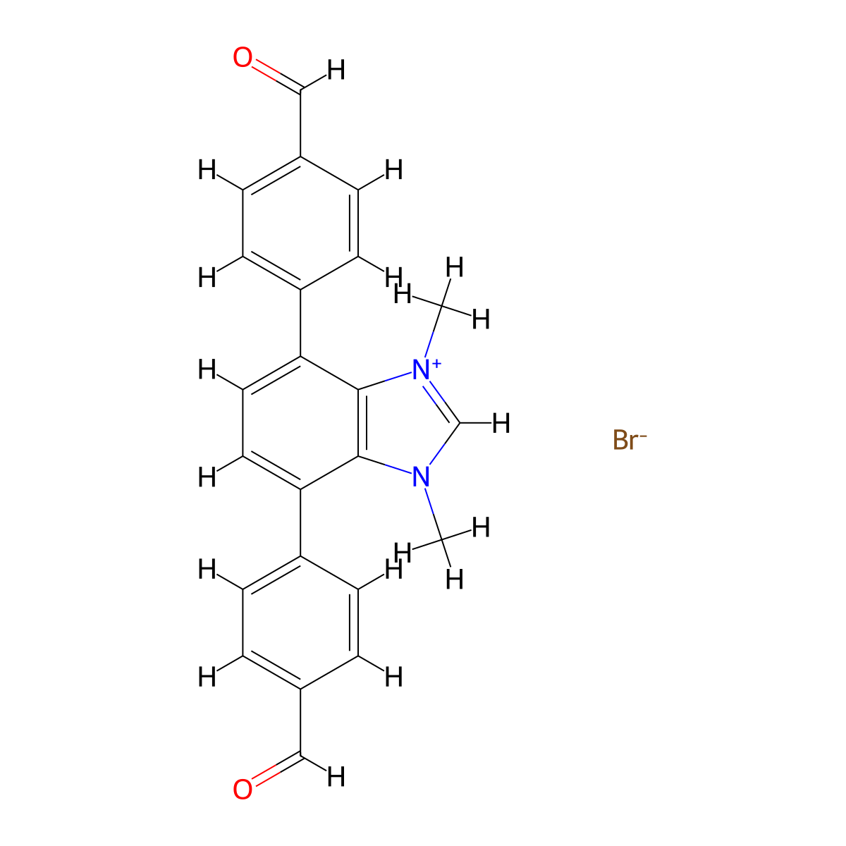 4,7-Bis(4-formylphenyl)-1,3-dimethyl-1H-benzo[d]imidazol-3-ium bromide molecular structure, CAS 2092907-96-3