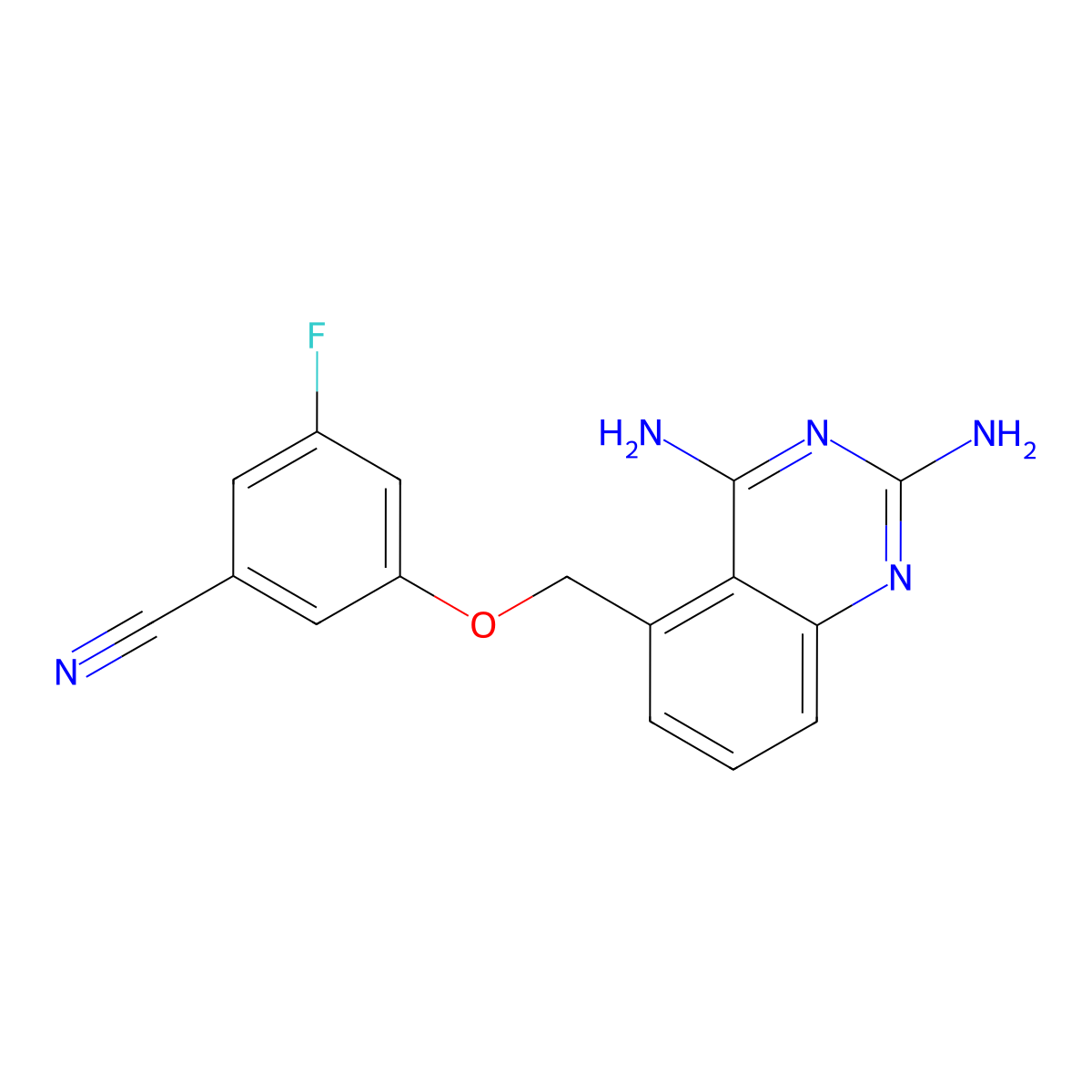 3-((2,4-Diaminoquinazolin-5-yl)methoxy)-5-fluorobenzonitrile molecular structure, CAS 2092917-19-4