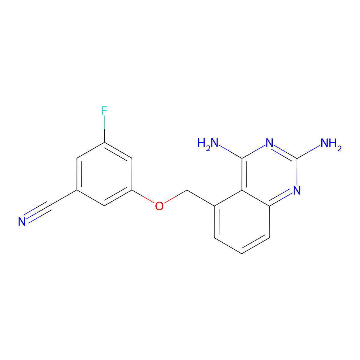 3-((2,4-Diaminoquinazolin-5-yl)methoxy)-5-fluorobenzonitrile molecular structure, CAS 2092917-19-4