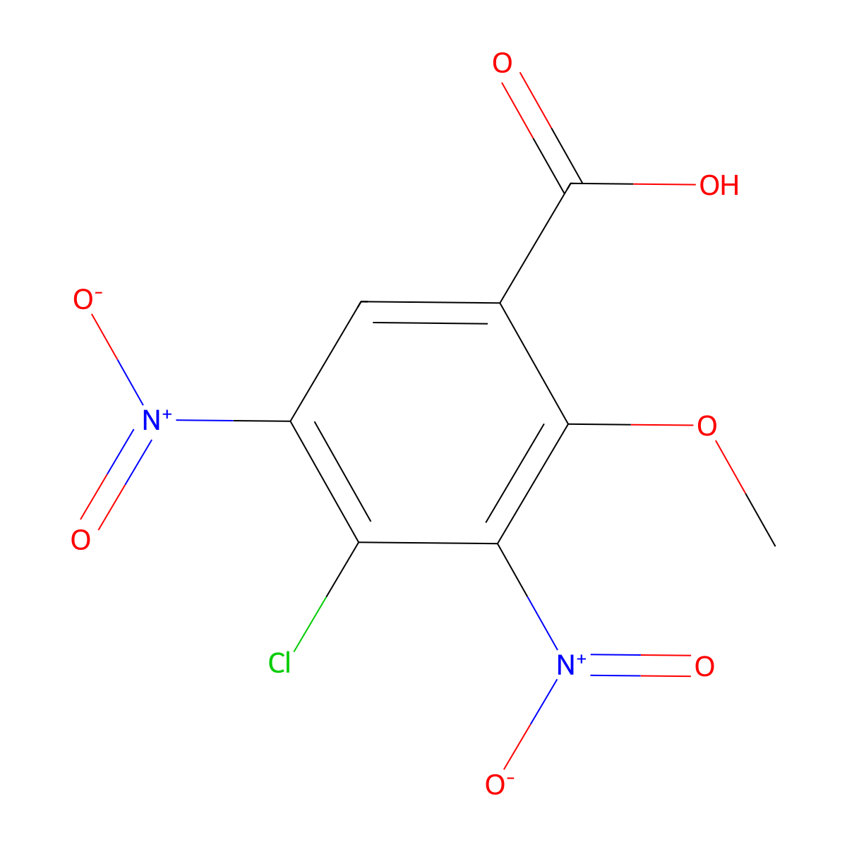 4-Chloro-2-methoxy-3,5-dinitro-benzoic acid molecular structure, CAS 2092929-94-5