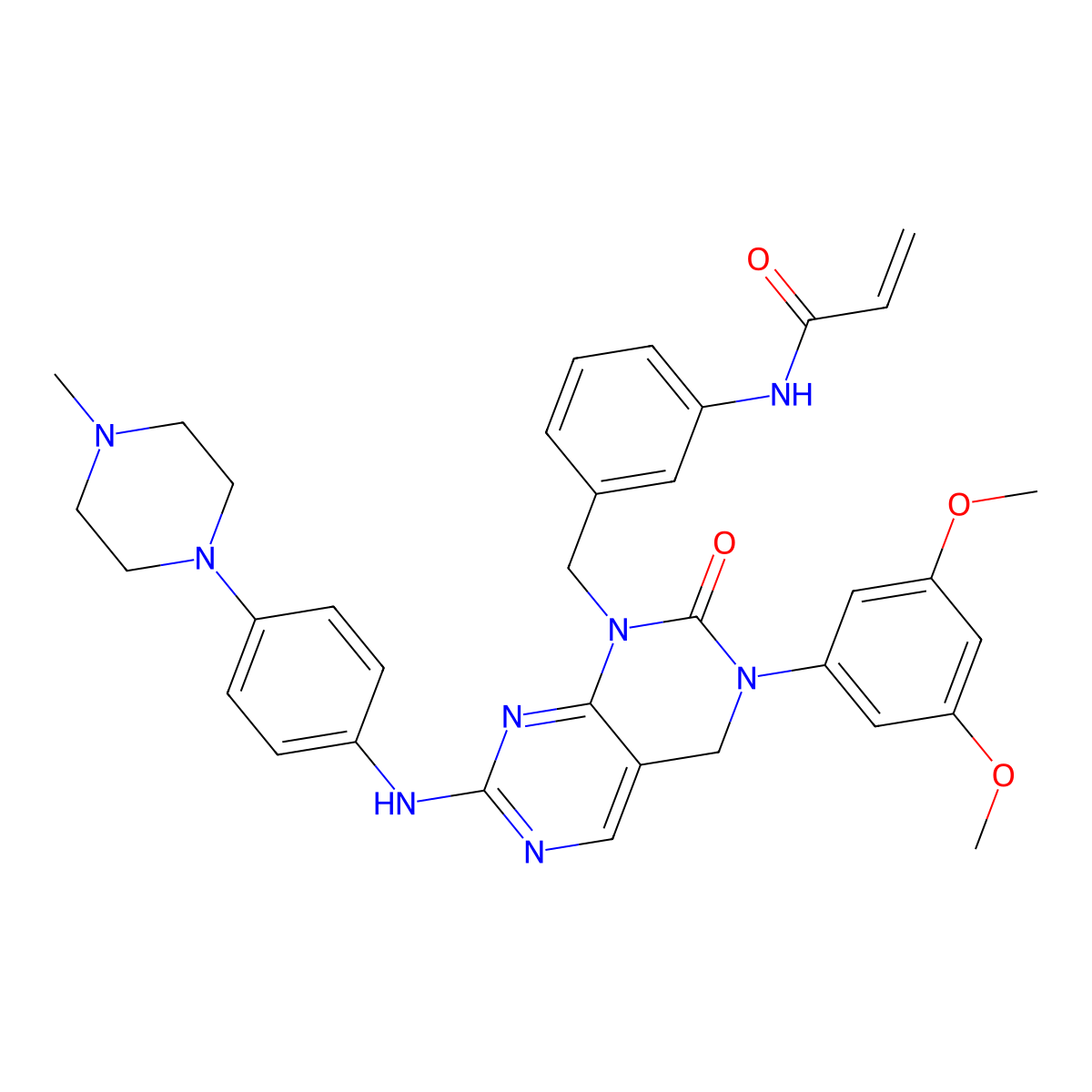 N-(3-((3-(3,5-dimethoxyphenyl)-7-((4-(4-methylpiperazin-1-yl)phenyl)amino)-2-oxo-3,4-dihydropyrimido[4,5-d]pyrimidin-1(2H)-yl)methyl)phenyl)acrylamide molecular structure, CAS 2093088-81-2