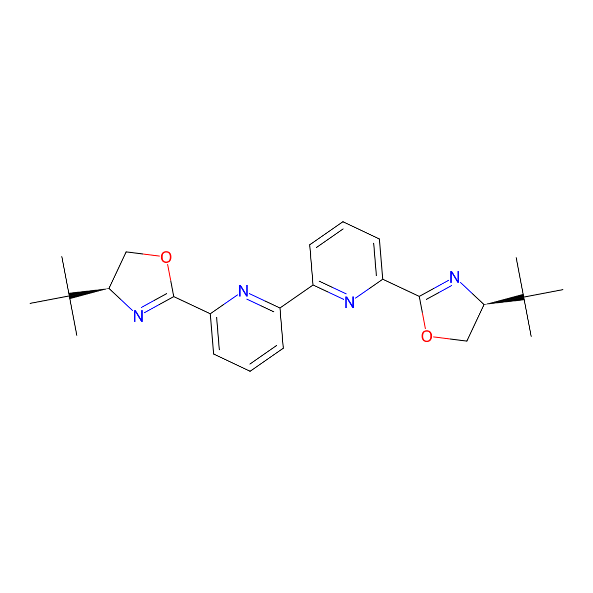 6,6'-Bis((S)-4-(tert-butyl)-4,5-dihydrooxazol-2-yl)-2,2'-bipyridine molecular structure, CAS 2093382-71-7