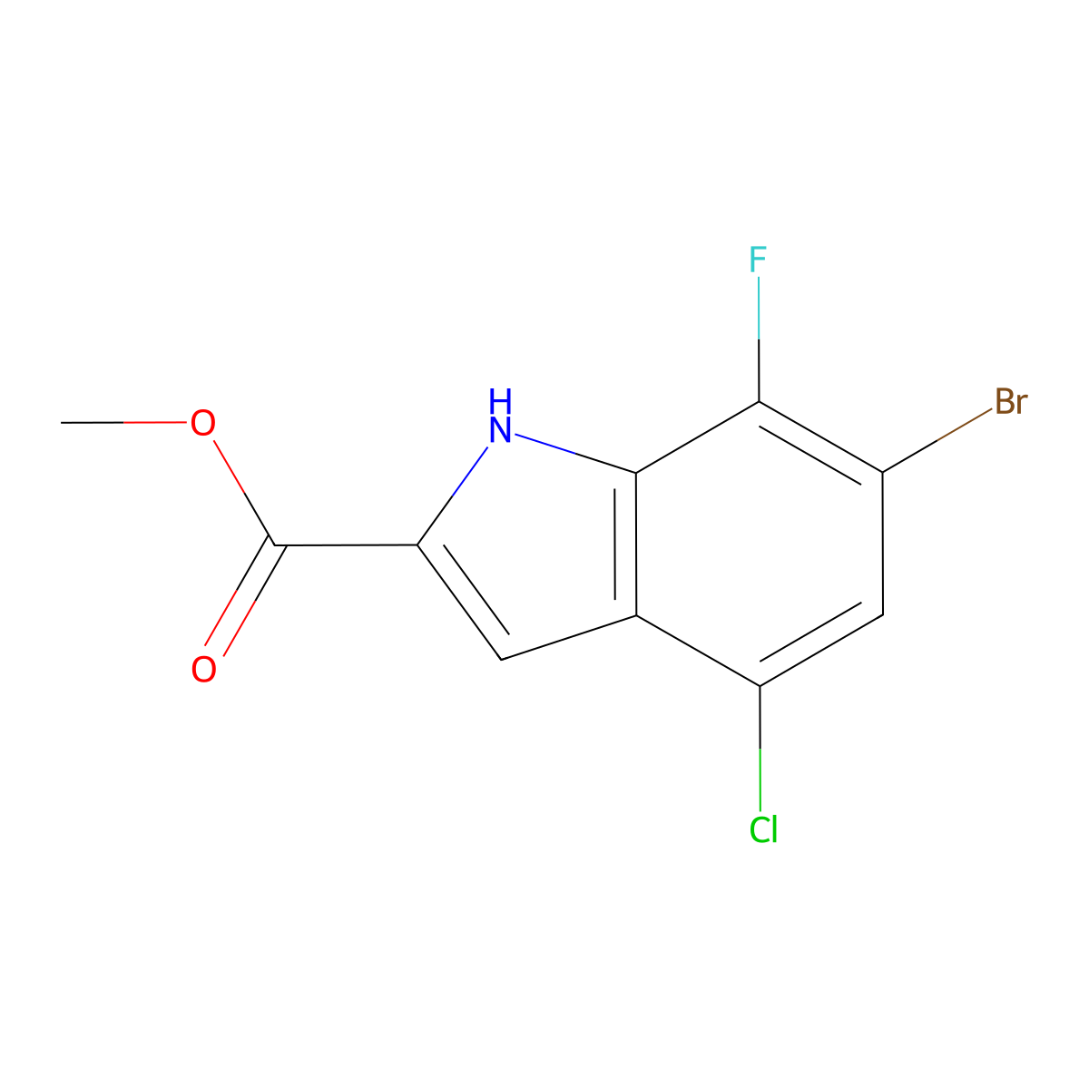 Methyl 6-bromo-4-chloro-7-fluoro-1H-indole-2-carboxylate molecular structure, CAS 2093388-50-0