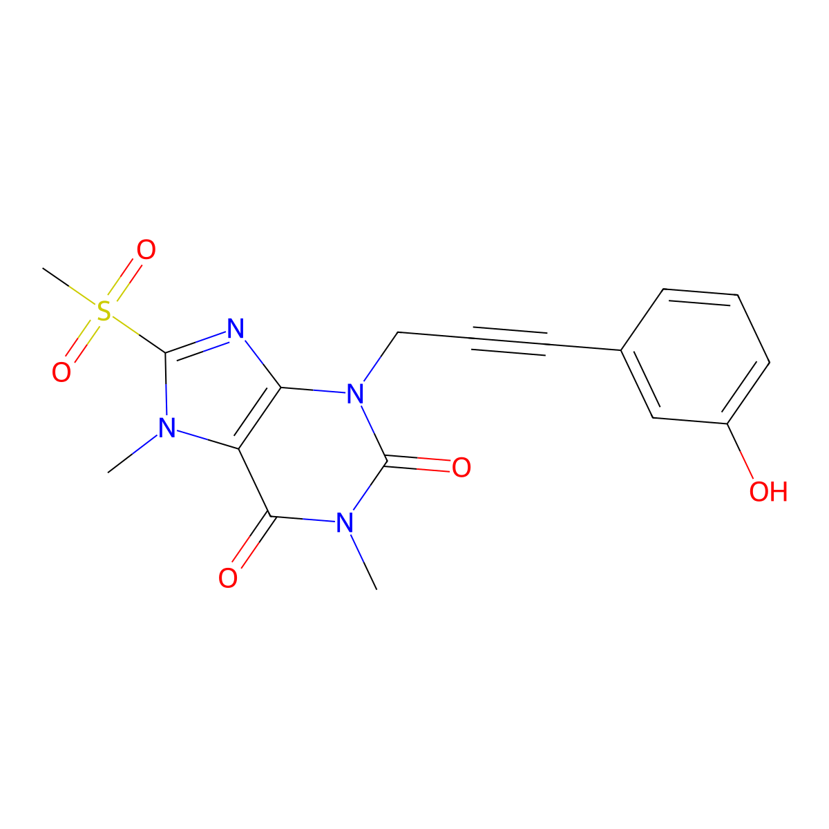 3-[3-(3-hydroxyphenyl)prop-2-yn-1-yl]-8-methanesulfonyl-1,7-dimethyl-2,3,6,7-tetrahydro-1H-purine-2,6-dione molecular structure, CAS 2093393-05-4