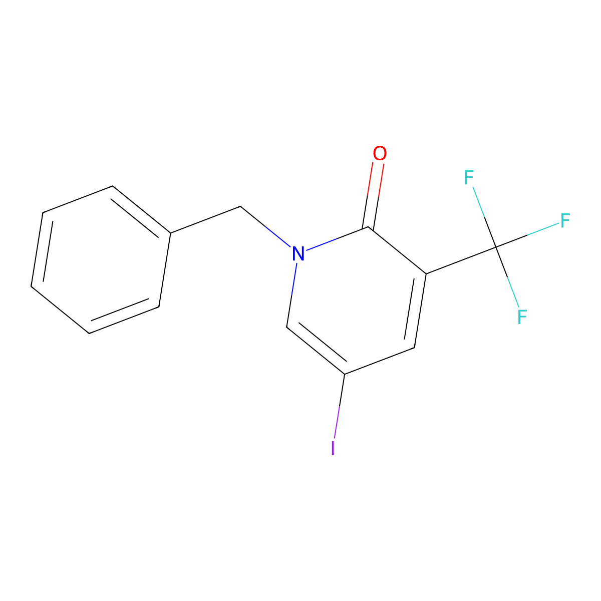 1-Benzyl-5-iodo-3-(trifluoromethyl)pyridin-2(1H)-one molecular structure, CAS 2093404-96-5
