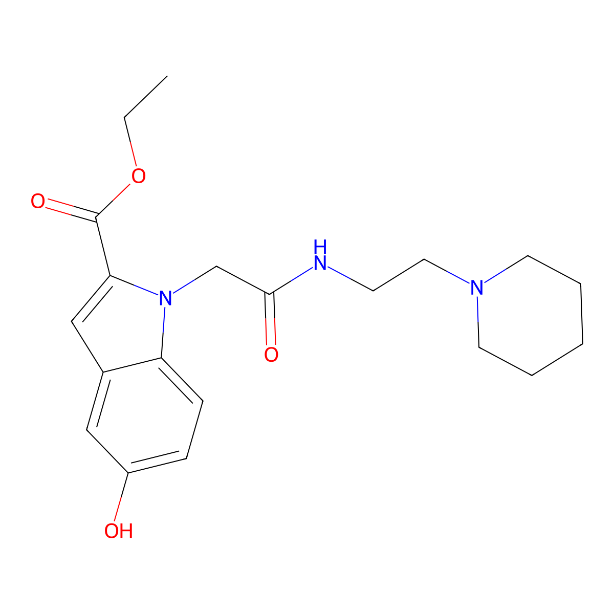 Ethyl 5-hydroxy-1-(2-oxo-2-((2-(piperidin-1-yl)ethyl)amino)ethyl)-1H-indole-2-carboxylate molecular structure, CAS 2093407-25-9
